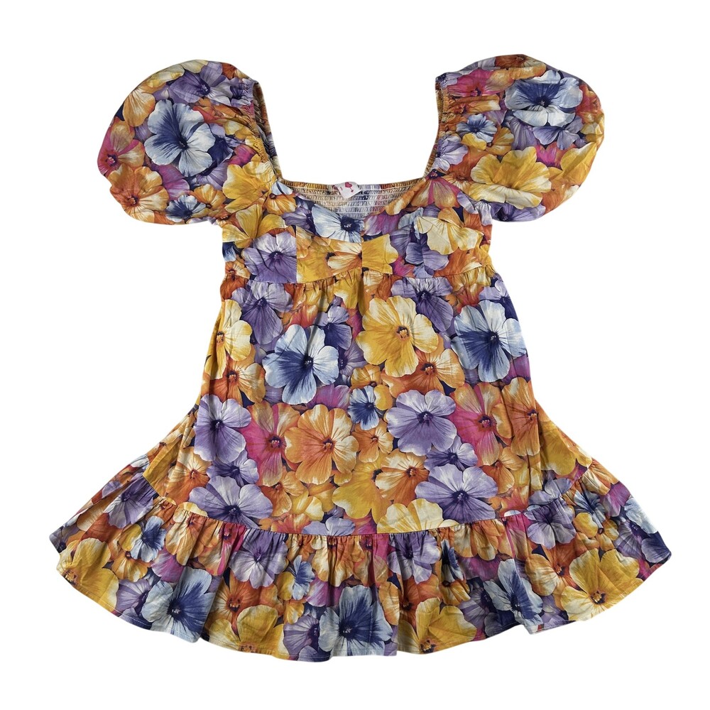 BuddyLove Dress Womens Small Diego Floral Puff Sleeve Smocked Mini Sundress